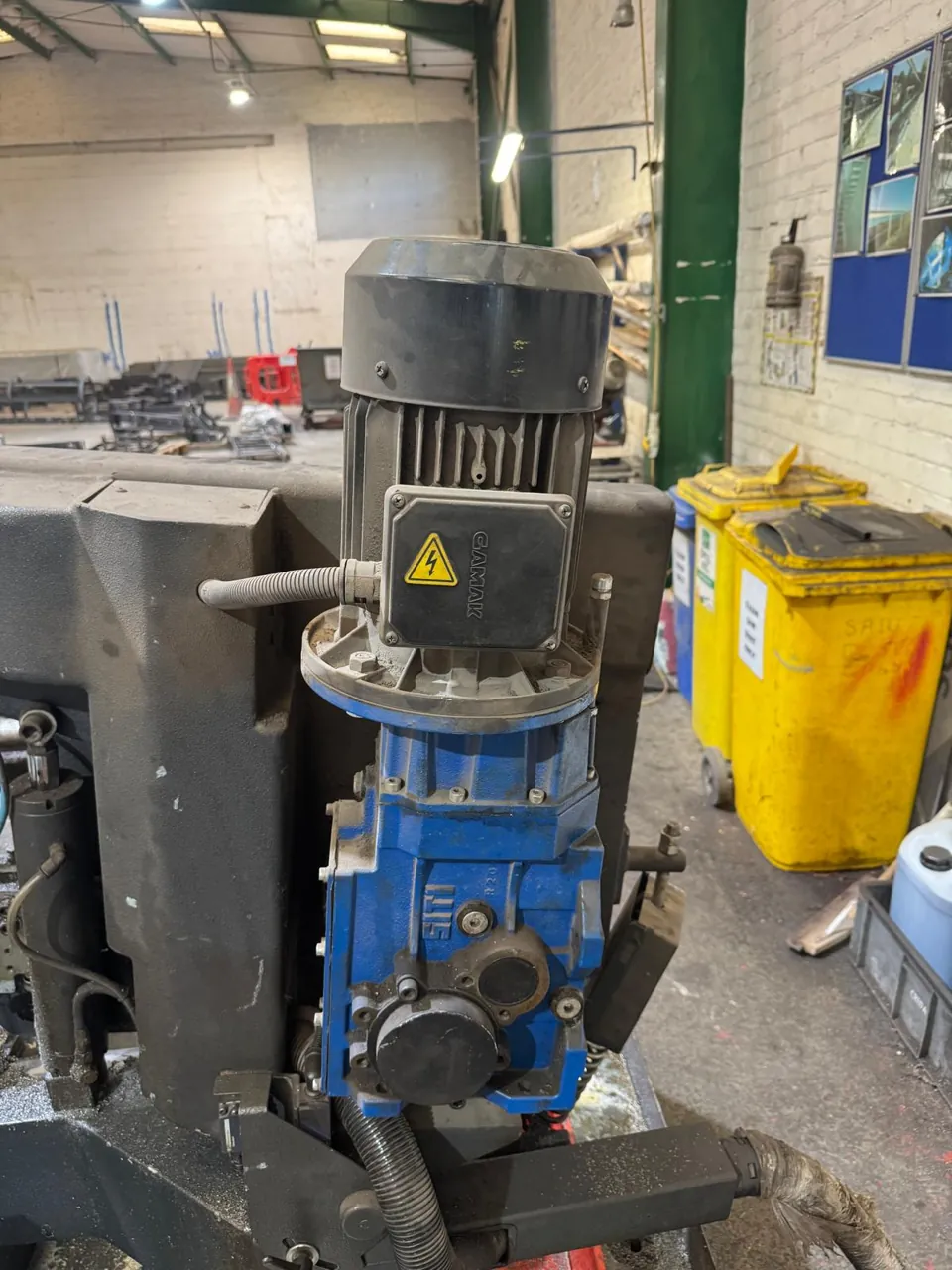 Before: original grey motor on the blue gearbox